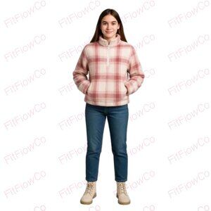 🔥 No Boundaries Plaid Sherpa Quarter-Zip Jacket – Juniors XL (16–18) – NWT